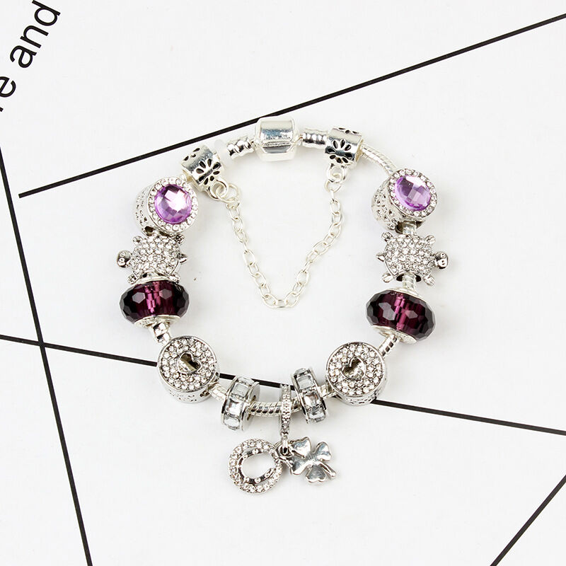 Charm Bracelet with Tortoise, Heart, Clover Pendant(Purple, 19cm) โ image 3