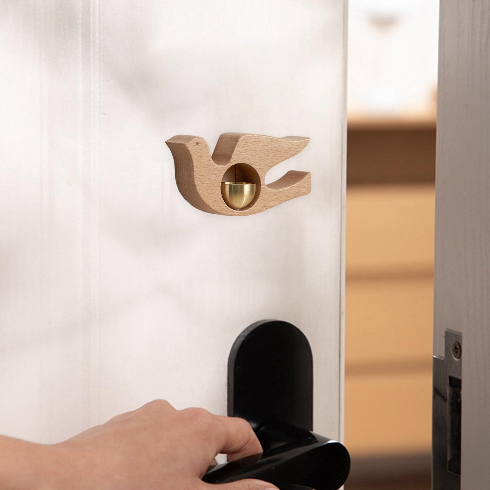 1 Piece Vintage Wooden Door Bell with Copper Chime and Magnetic Mount for Entryways and Bedrooms, Beech Whale Design — image 5