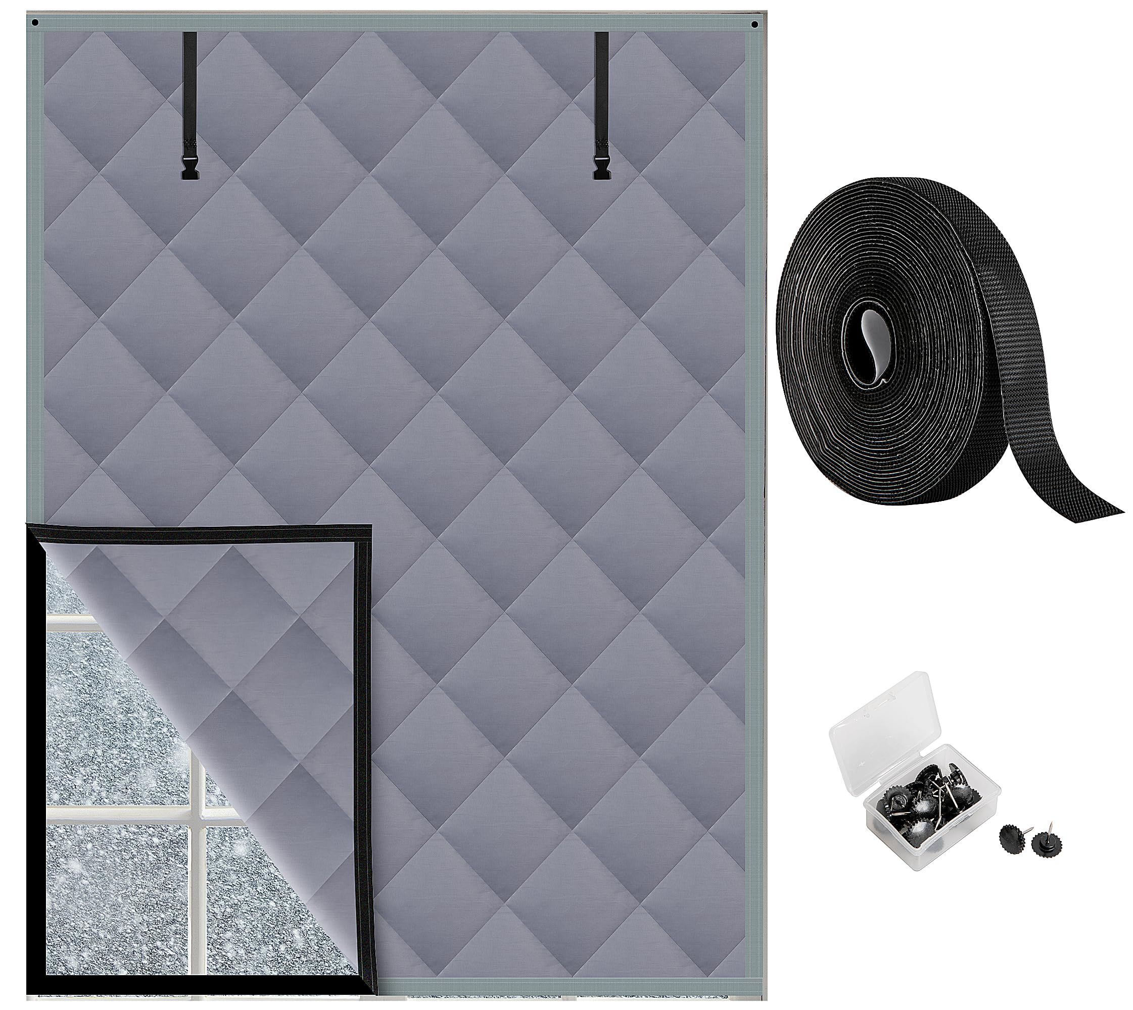 26*38in Winter Insulated Window Curtain-Oxford Thermal Insulated Window Blanket with Fastener-Gray Window Insulation Kit for Winter Keeping Warm