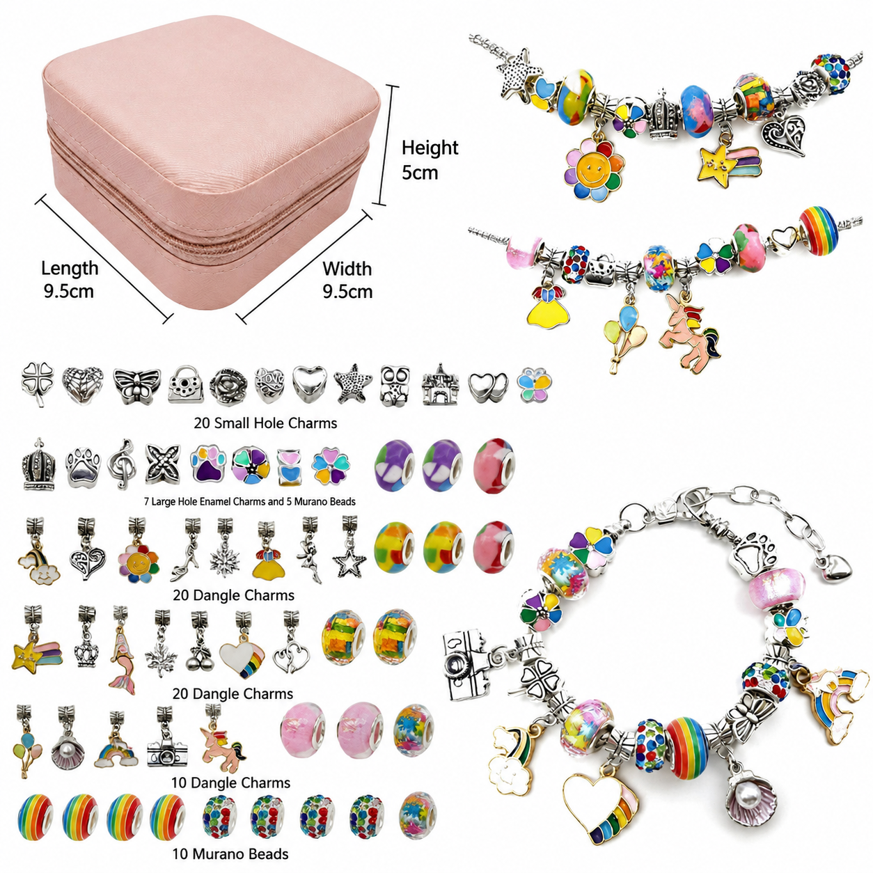 Pink Kids DIY Bead Jewelry Making Kit - 68 Pcs Alloy & Plastic Charm Bracelet & Necklace Set with Storage Box, Creative Birthday Gift for Girls β image 3