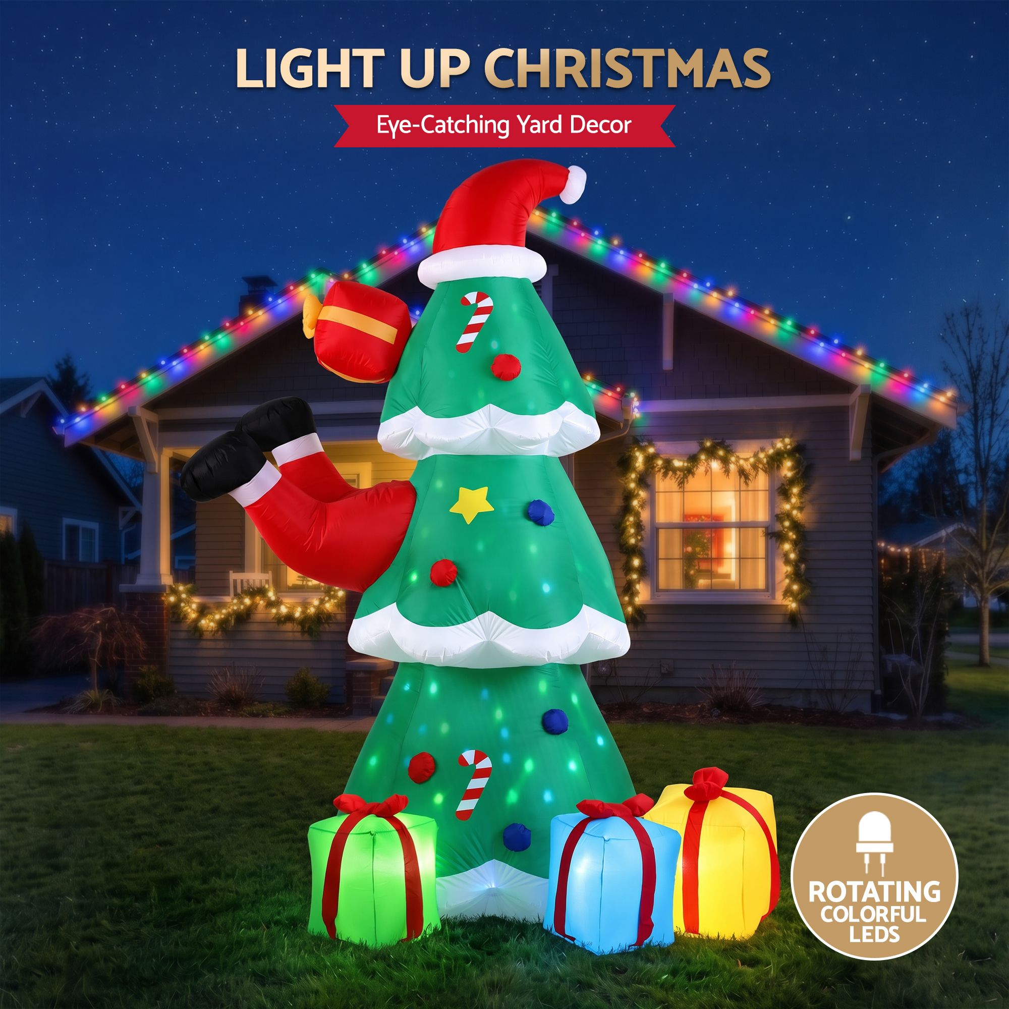 Jingle Jollys Christmas Inflatable Santa Tree 2.5M Height Flashing Light Decorations Illuminated โ image 5
