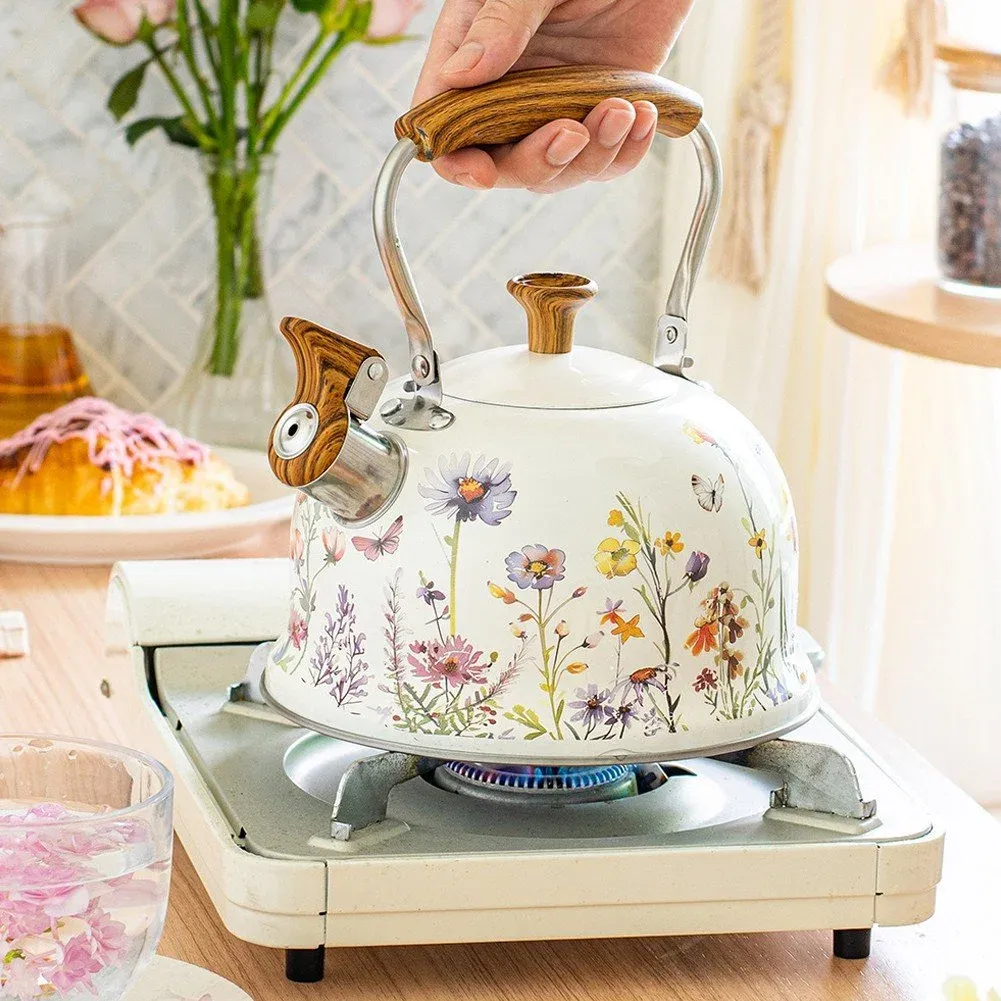 Flower Pattern Whistling Kettle, Vintage Stove Top Tea Pot With Anti Hot Handle for Gas Hob and Induction Stoves, 3 L — image 2