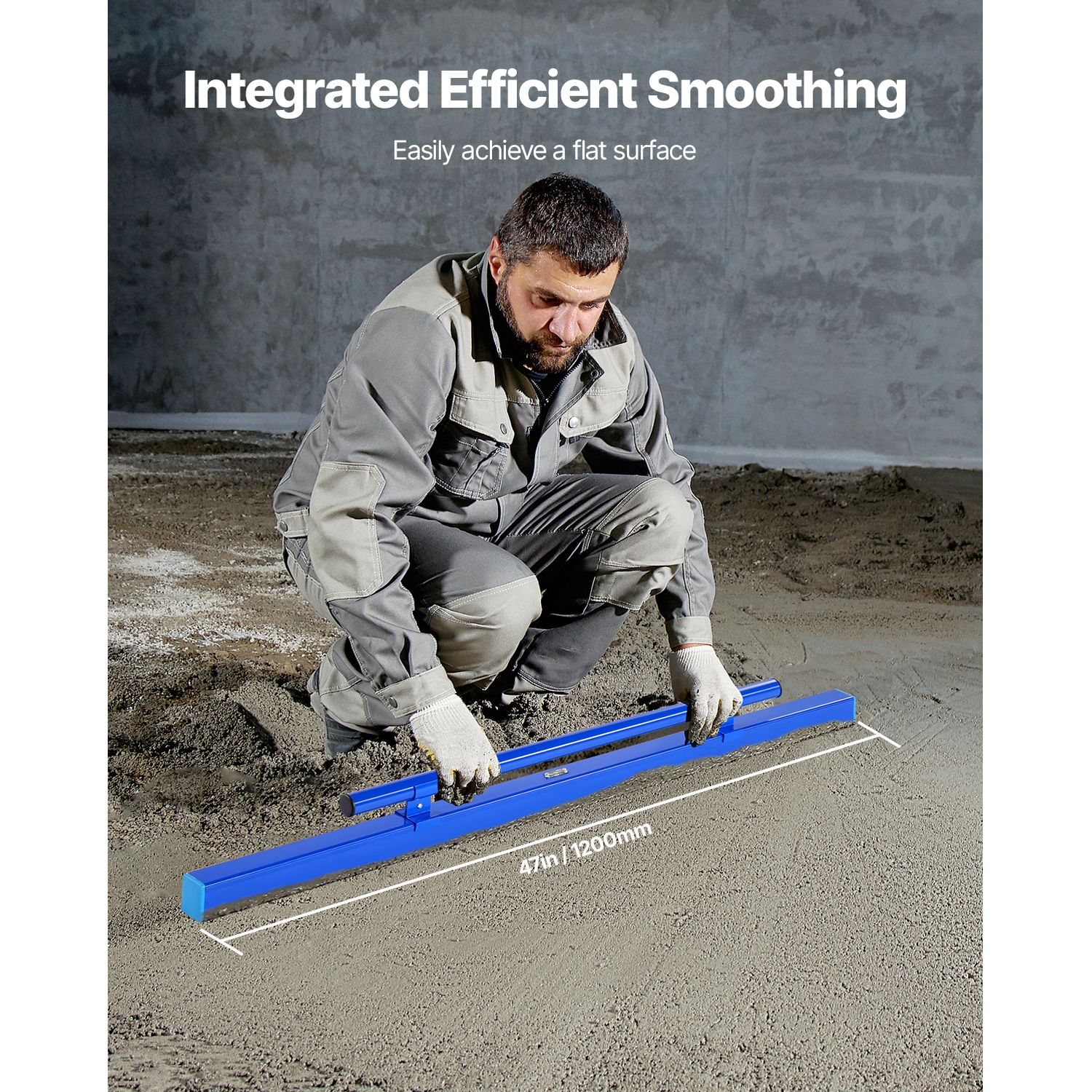 Concrete Screed, 120.5 cm Screed with Level Vial, Easy Cleanup & End Cap Design, Aluminum Lightweight & Reversable Handle for Leveling Floors, Small-Scale — image 2