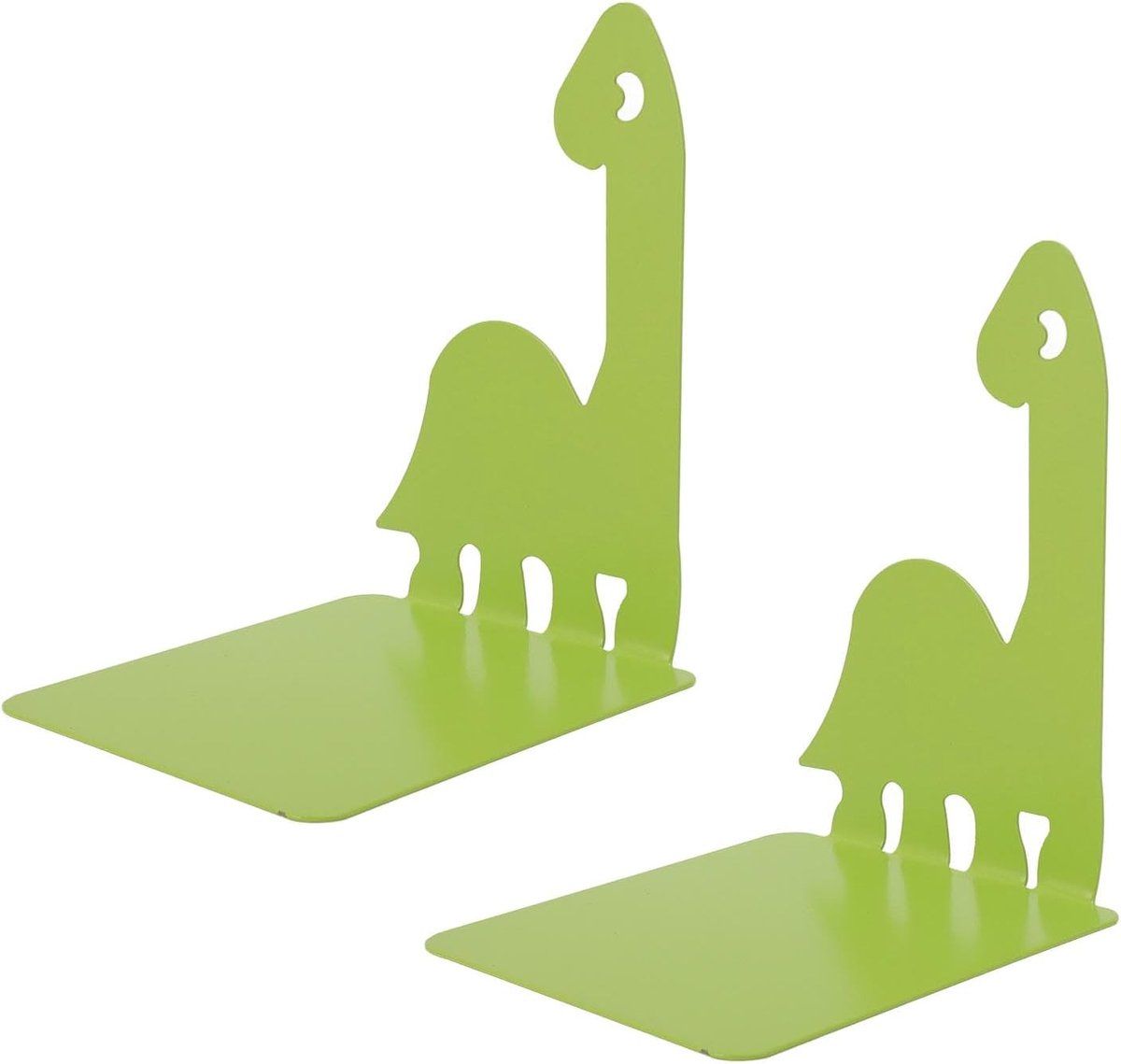 2-Piece Green Dinosaur Metal Bookend Set, Non-Slip Children's Desk Organizer, 12.5 x 16 cm