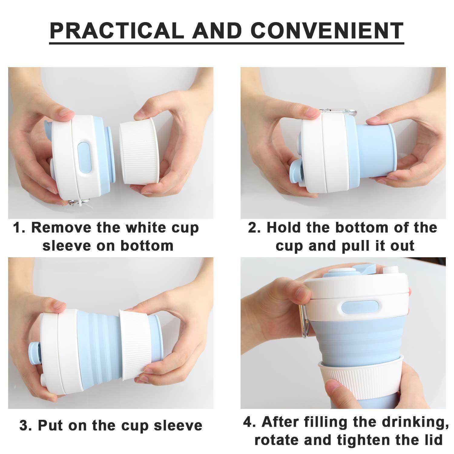 Collapsible Camping Cup with Straw Silicone Folding Coffee Cup Sport Bottle Portable Travel Outdoor Car 16oz (2pcs) — image 4