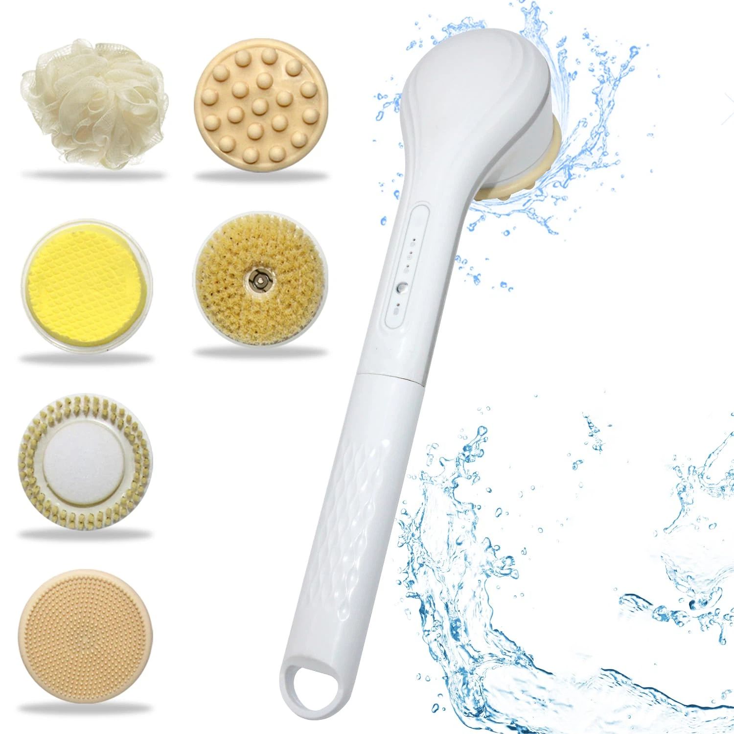 Generic Electric Body Brush Set for Showering,Exfoliating Bath Brush Long Handle for Shower Lotion Applicator for Back Silicone Body Scrubber with 6 Shower