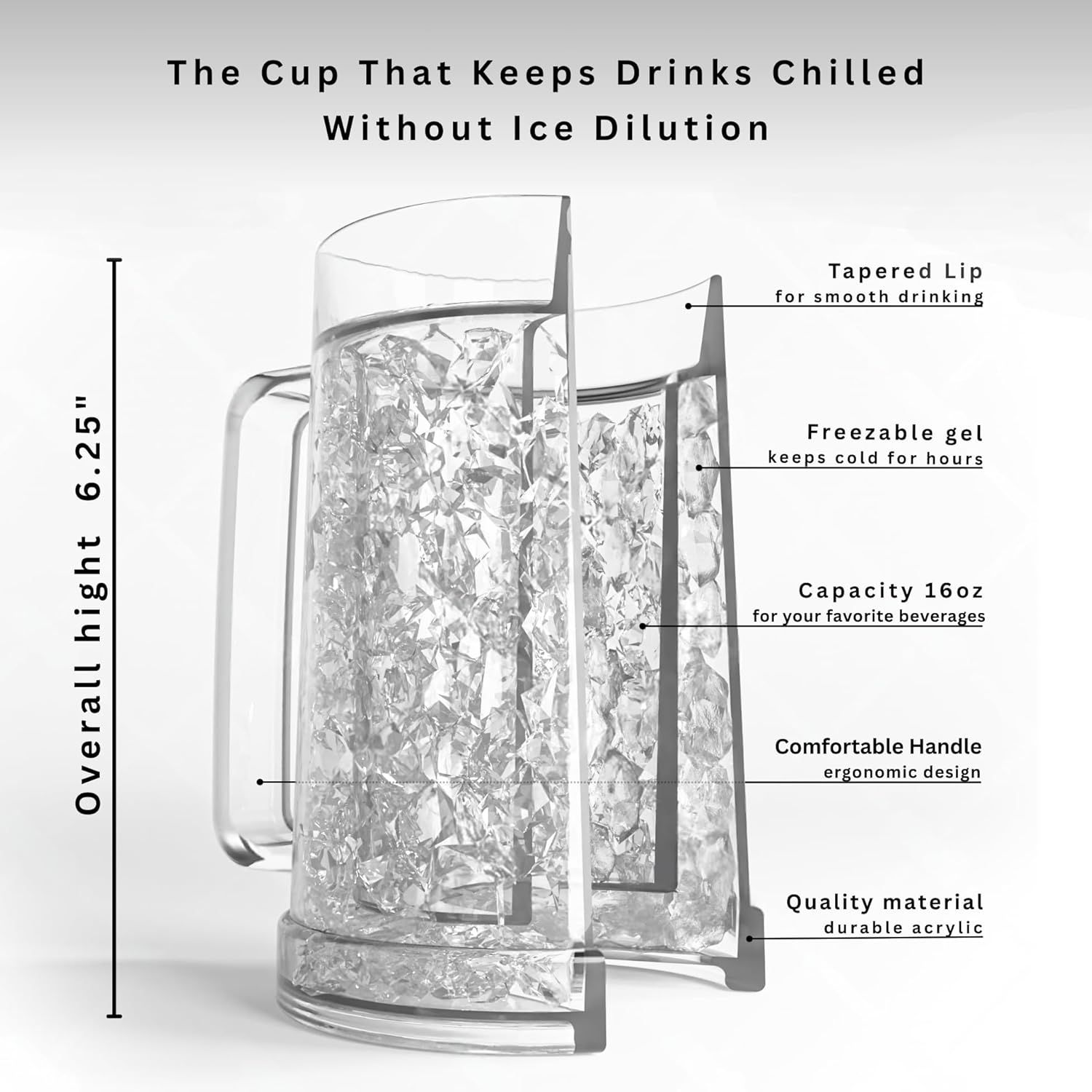 Double Wall Freezable Beer Mug, No-Ice Insulated Cup for Summer BBQs & Parties (Clear) — image 2