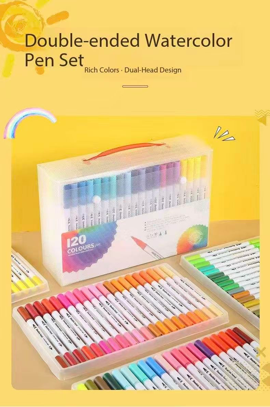 Black 60 COLOURS Dual-Tip Watercolor Marker Set - Colors Washable Art Pens with Brush & Fine Tips for Students & Artists โ image 2