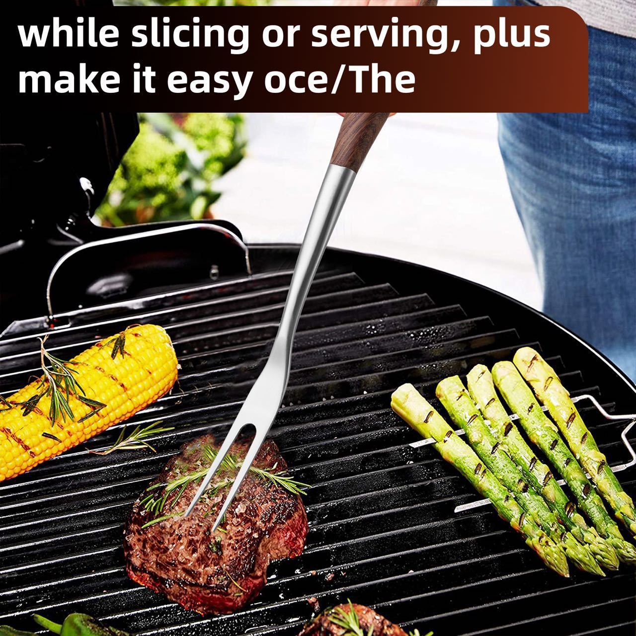 Heavy-Duty Rose Wooden BBQ Grilling Tools Set. Extra Thick Stainless Steel Multi-Function Spatula, Fork & Tongs — image 4