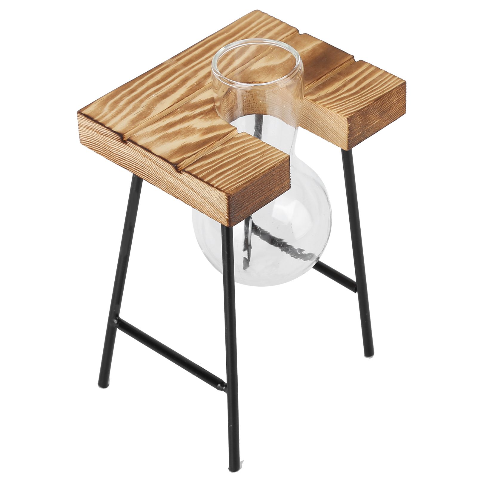 Desktop Glass Planter Wooden Stand Bulb Glass Vase Hydroponics Plant Planter for Home Office Garden1 Bottle — image 3