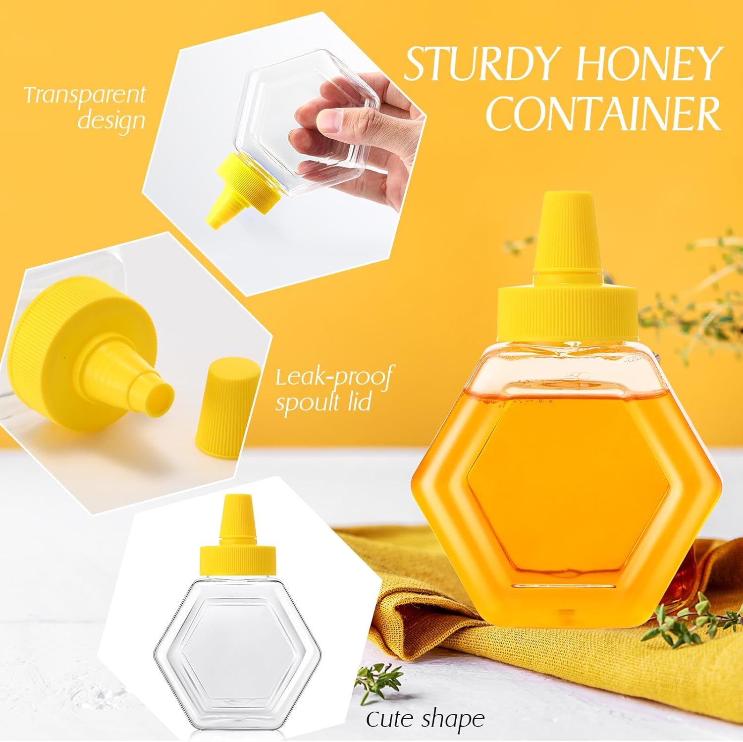 64 Pcs 7 oz Honey Squeeze Bottle Plastic Empty Beehive Bottle Jar with Spout Lid Clear Refillable Honey Containers for Condiment Storing and Dispensing โ image 3