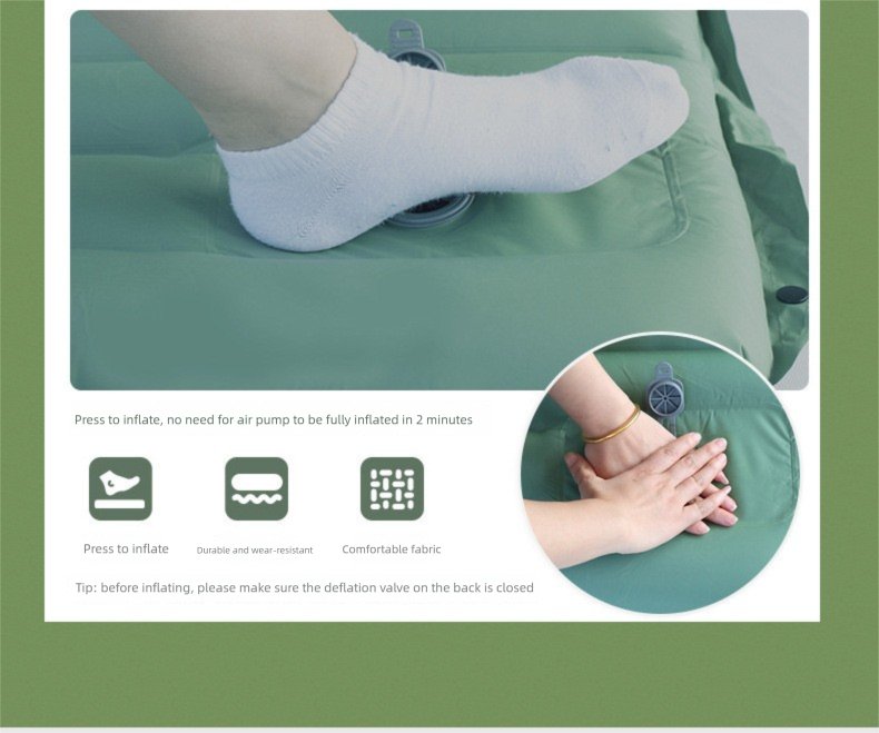 Outdoor Camping Self-Inflatable Air Mattress Portable Foot Press Beach Picnic Mat Foldable TPU Sleeping Pad Green and Grey — image 5