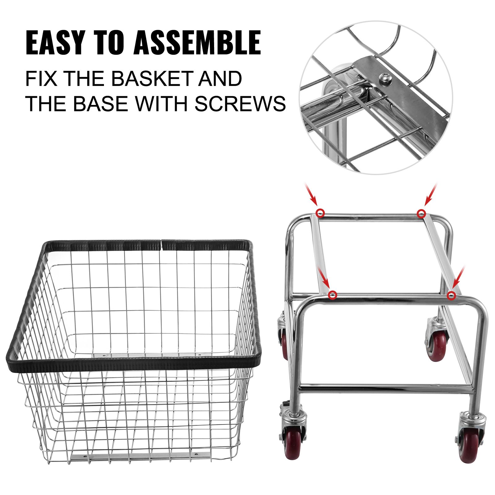 Wire Laundry Cart Wire Laundry Basket 2.8 Bushel Heavy Duty w/ 4'' Wheels โ image 6