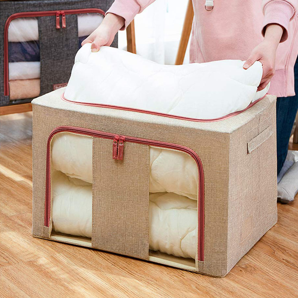 100L Cloth Storage Box Closet Organizer Storage Bags Clothes Storage Bags Wardrobe Organizer Idea CREAM — image 3