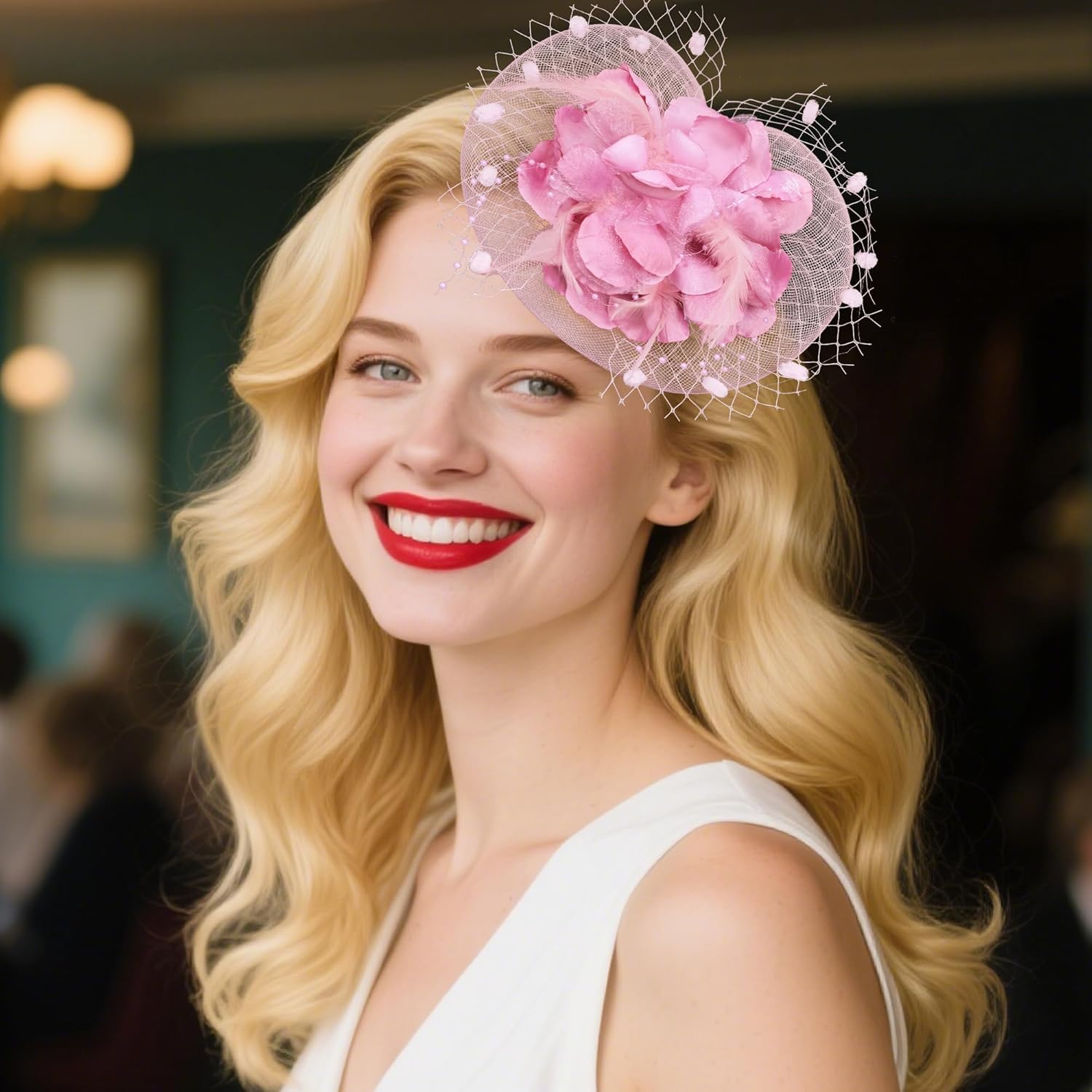 20s Fascinators Hat for Women Tea Party Headpiece Mesh Feathers Hair Clip for Bridal Wedding โ image 6