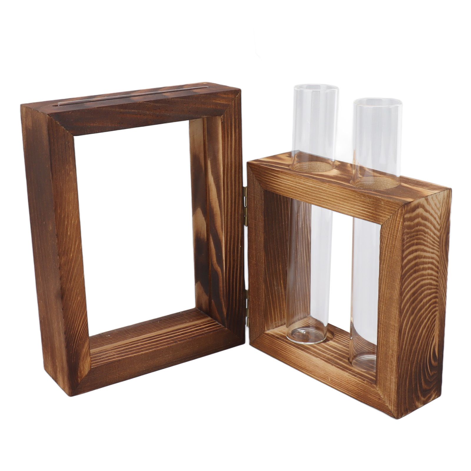Plant Propagation Station Wooden Stand with 2 Glass Test Tubes Wooden Frame Glass Hydroponic Test Tube Vase Flower Pot Table Ornament for Water Planting Flower — image 4