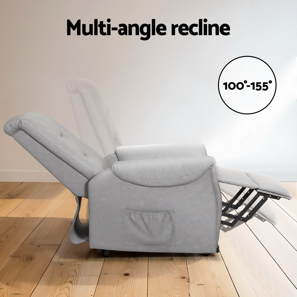 Artiss Recliner Chair Lift Assist Chair Leather Grey — image 4