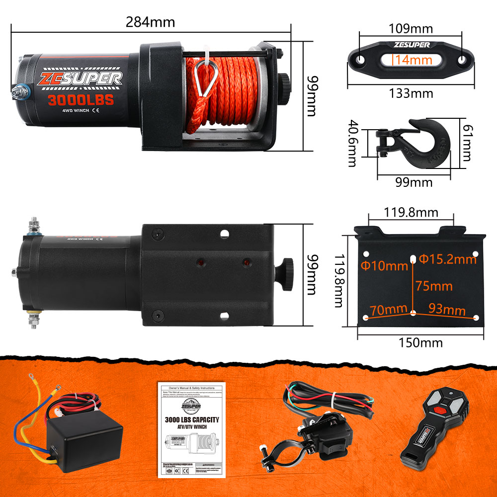 ZESUPER 12V Electric Winch 3000lbs Synthetic Rope Wireless Remote ATV UTV BOAT โ image 2