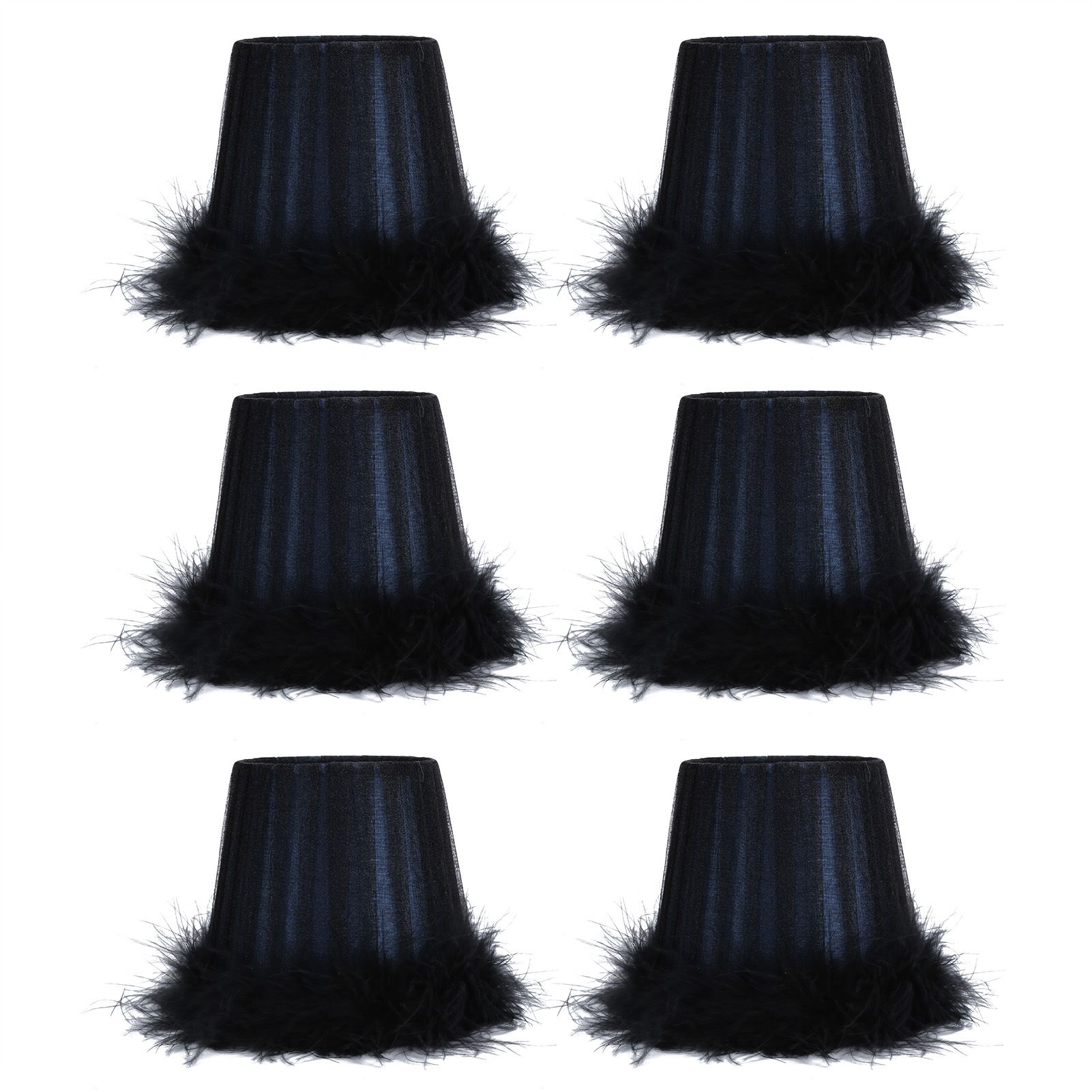 6Pcs Feather Cloth Lampshade Blue Hotel Chandelier Wall Lamp Decoration Protective Cover — image 5
