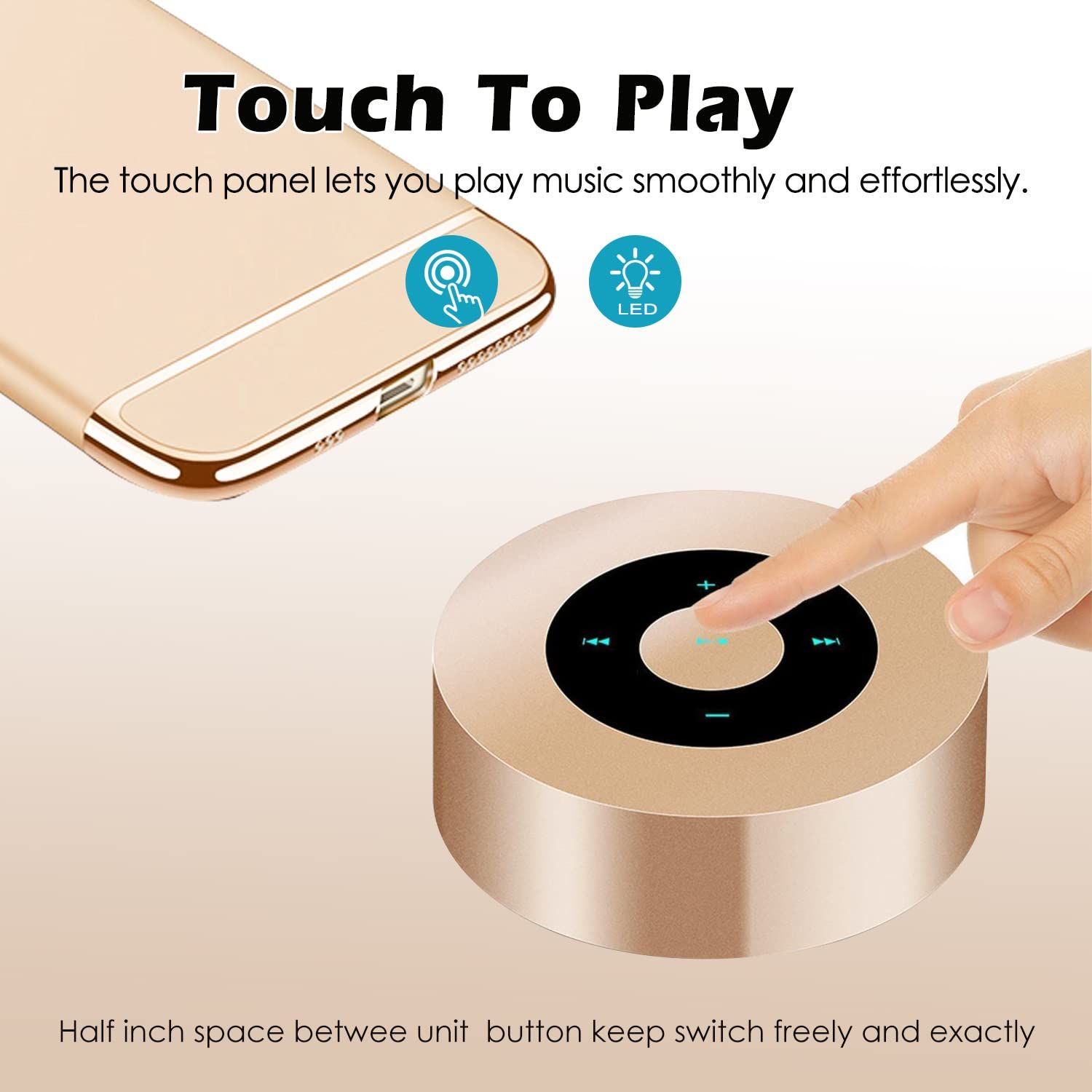 Smart LED Touch Play Bluetooth Speaker Portable Wireless Speakers with HD Sound / 12-Hour Playtime(Gold) — image 3