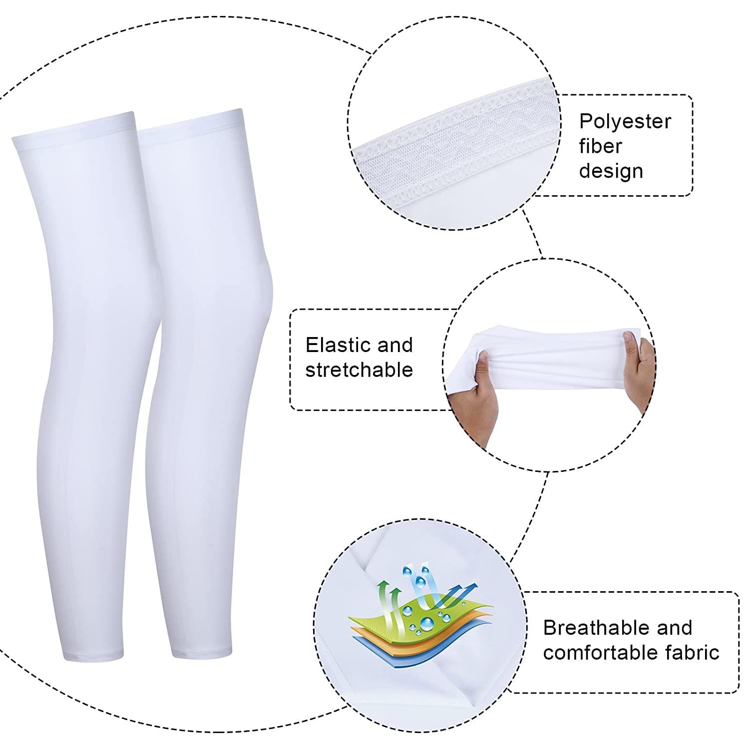 4 Pieces Sports Leg Sleeves, Breathable Sun Protection Leg Covers, Quick-Dry Full Length Leg Sleeves for Men Women, Ideal for Running Basketball Cycling — image 3