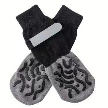 Dog Socks Anti Slip Geometric Black Luminous Cotton Anti-slip socks - geometric black + yellow - luminous belt [high-end storage bag] Xl super large sole is — image 4