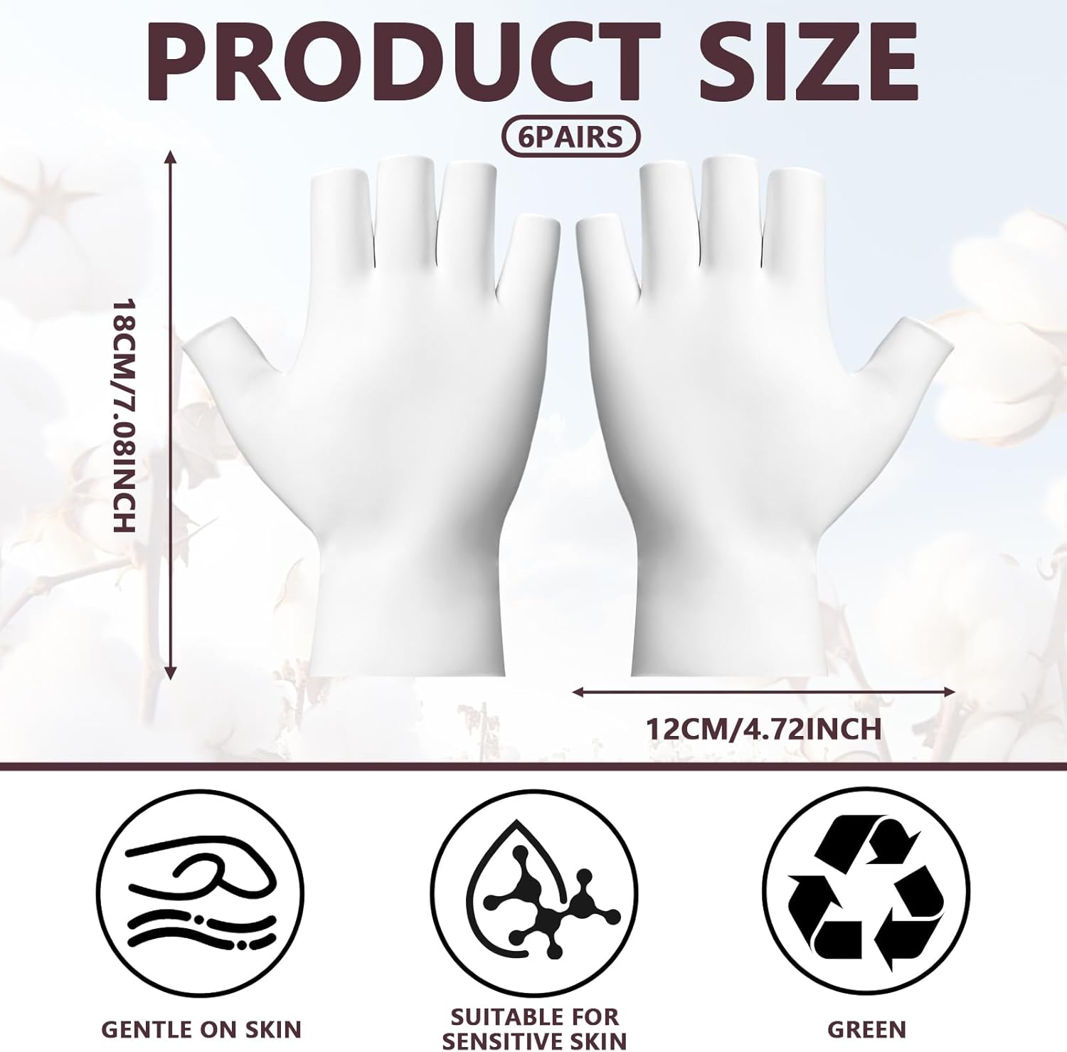 6 Pairs White Cotton Gloves - Fingerless Moisturizing Gloves - Eczema White Gloves for Dry Hands - Soft Sleep Glove for Eczema and Moisturizing Overnight - One