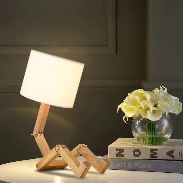 Creative Robot Table Lamp, Height Adjustable, Can Hold Books, Wooden Bedside Lamp, Fabric Shade, E27 Screw Base, Decorative Lighting โ image 3