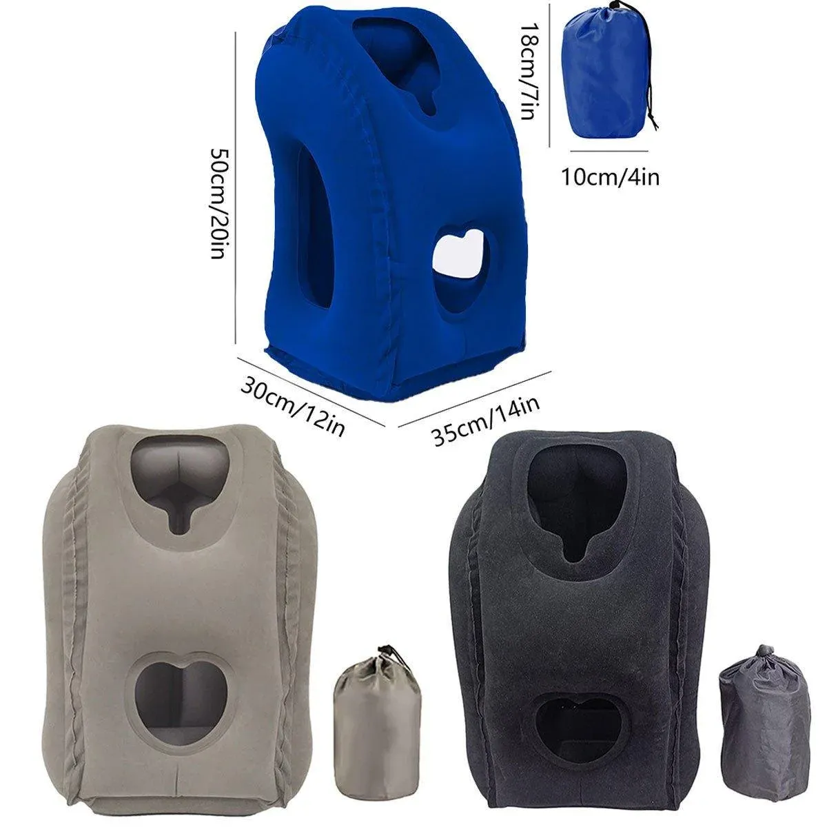 Inflatable Air Cushion Travel Pillow for Airplane Office Nap Rest Neck Head Chin - Blue — image 4