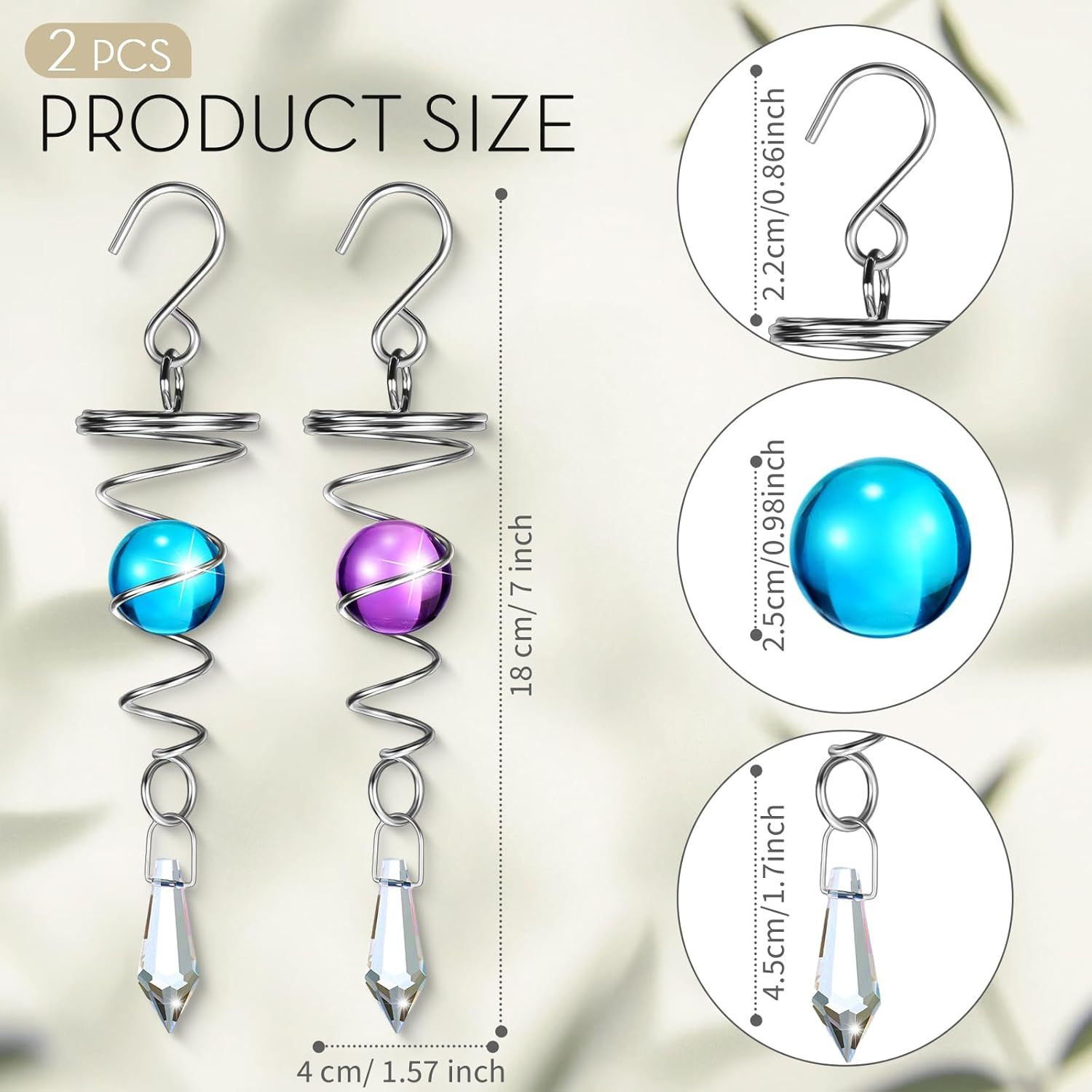 2 Pieces Gazing Ball Spiral Tail Decorative Wind Spinner Stabilizer Stainless Steel Indoor Outdoor Hanging Wind Ball Spinner with Hanging Swivel Hook or Garden โ image 3