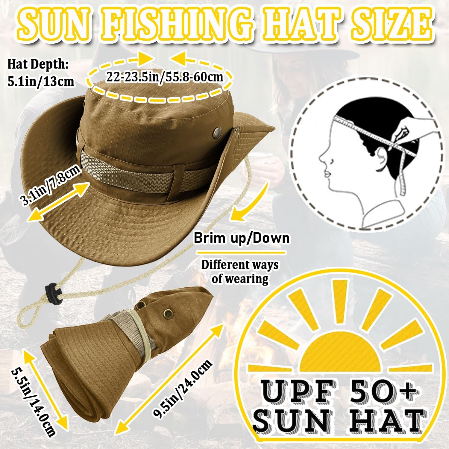 Fishing Hat, Wide Brim Breathable Sun Boonie Hat Safari Hiking Hats Beach Bucket Cap for Men Women — image 2