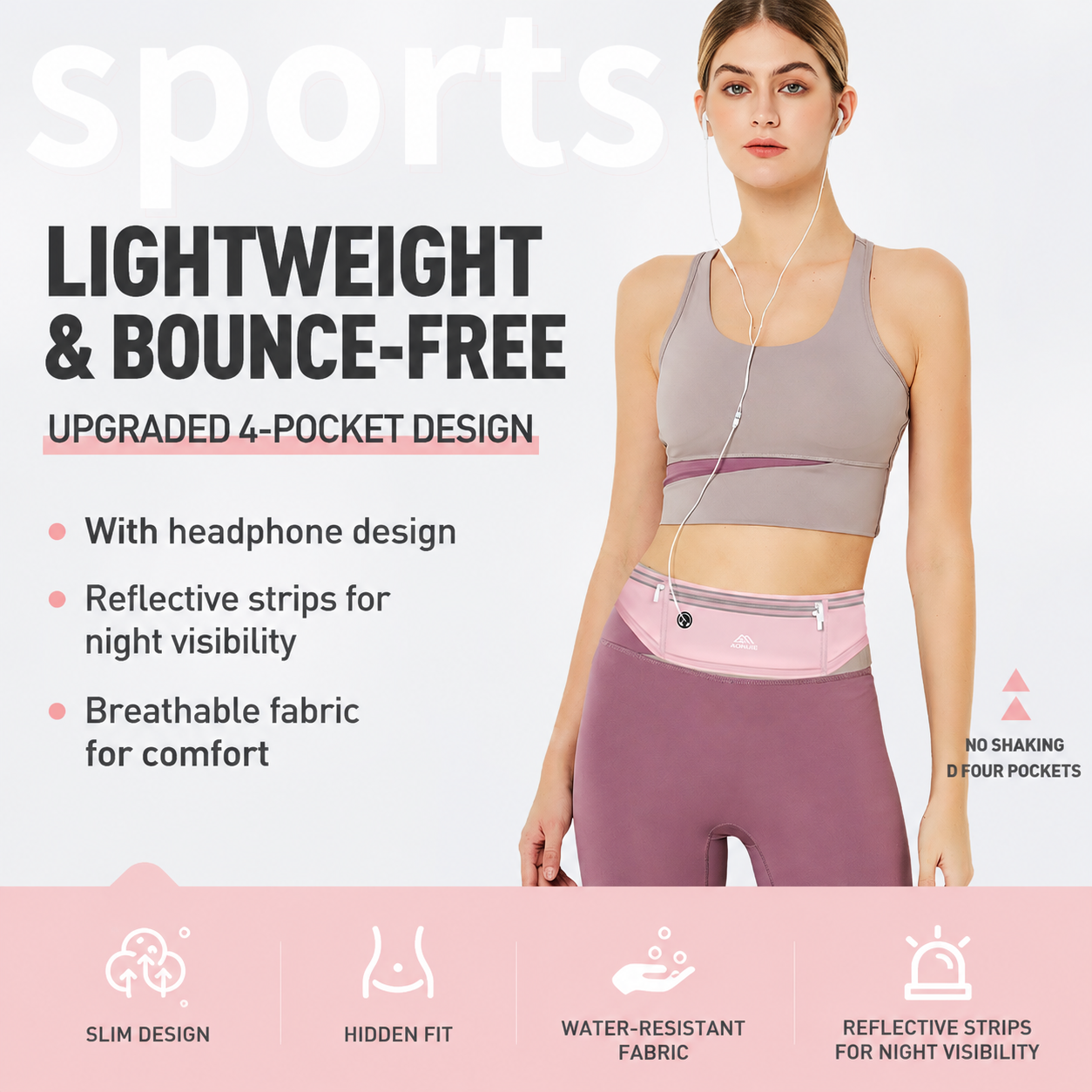 Grey Breathable & Waterproof Lycra Running Waist Bag for Kettle & 7.5" Phone โ Lightweight No Bounce Reflective Fitness Belt with 4-Zoned Storage โ image 2