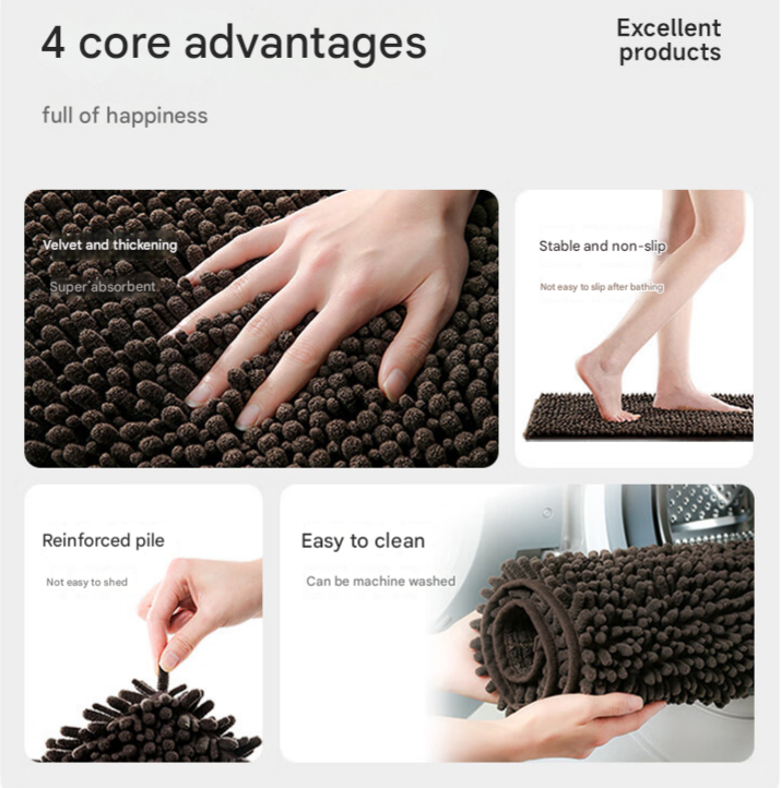 Camel color 50×80 cm Extra-Thick Chenille Floor Mat for Bathrooms and Pet Use – High-Density Absorbent, Non-Slip, Machine-Washable Rug for Dogs and Humans — image 5