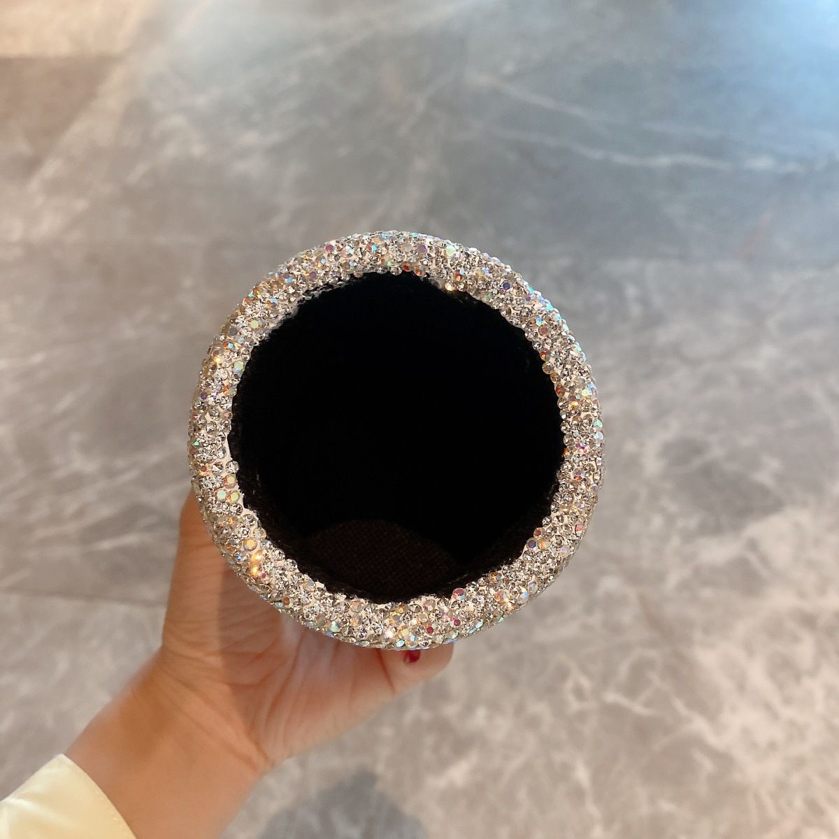 crystal Pencil Pen Pot Holder Box Bling Rhinestone Pen organizer Holder Cosmetic Pen Container Luxury diamond studded multi-purpose storage small round bucket — image 5