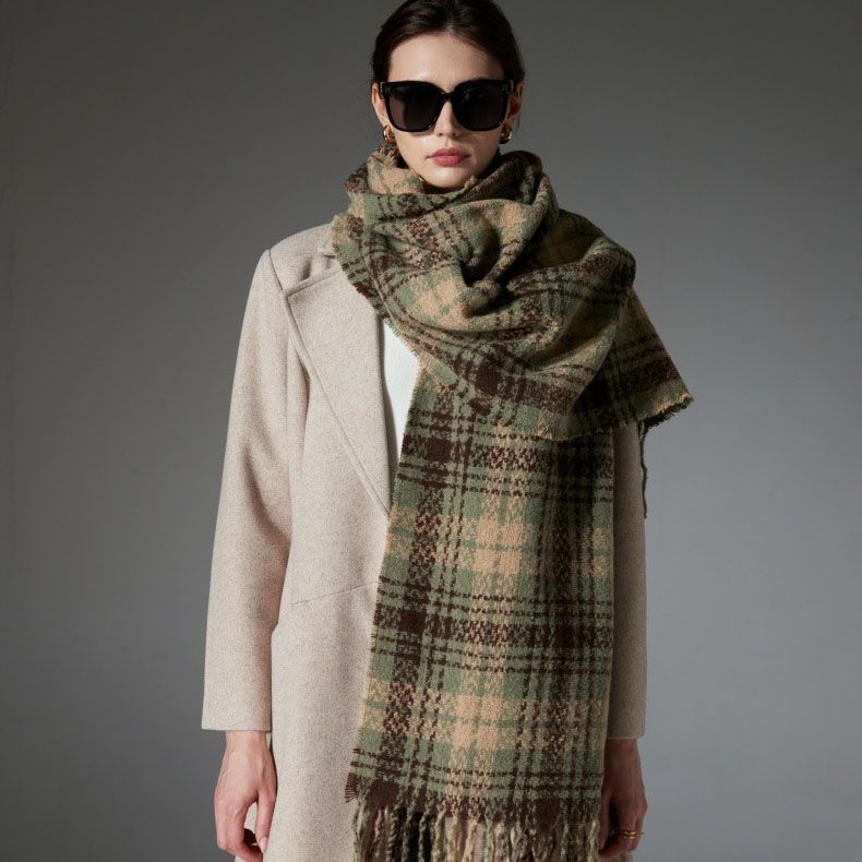 Striped Wool-Blend Beanie & Plaid Fringed Scarf Set — Soft Knit Hat (36 × 26 cm) and Oversized Shawl (200 × 65 cm); A Must-Have for Christmas and Cold Weather — image 4