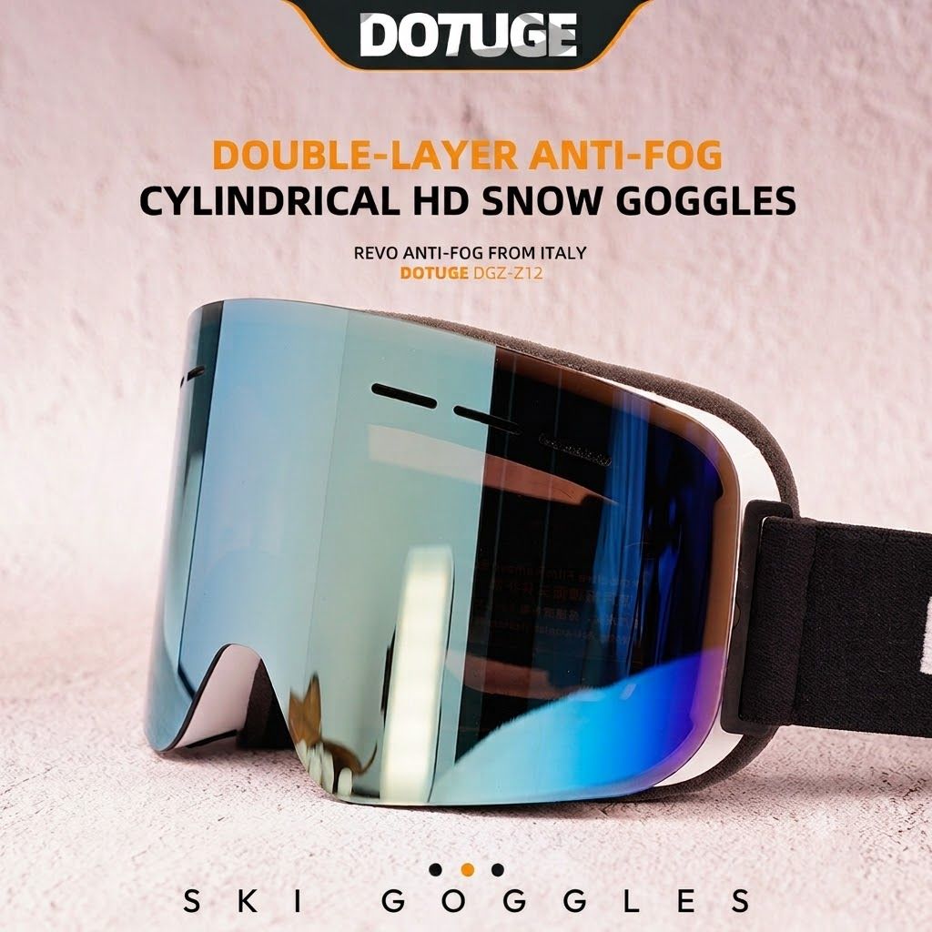 DOTUGE DGZ-Z12 Ski Goggles with REVO Coating, Anti-Fog, HD Dual-Layer PC Lens, TPU Frame, Impact-Resistant Sponge, Adjustable Strap, Large Field Cylindrical — image 4