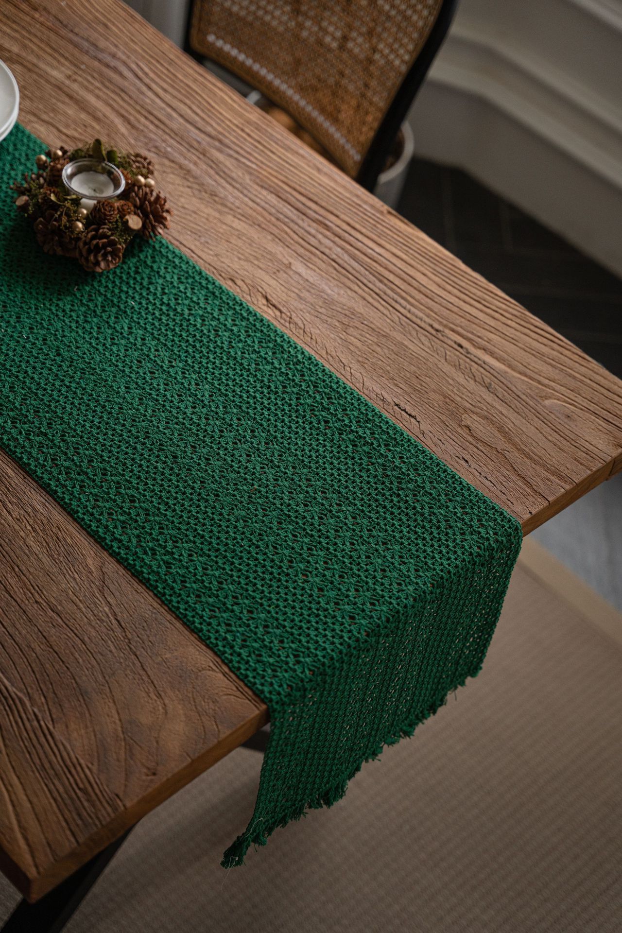 Hollow Table Runners with Tassels Farmhouse Cotton Linen Hand Woven Table Runner for Boho Dining Bedroom Decor Rustic 30*160cm โ image 4
