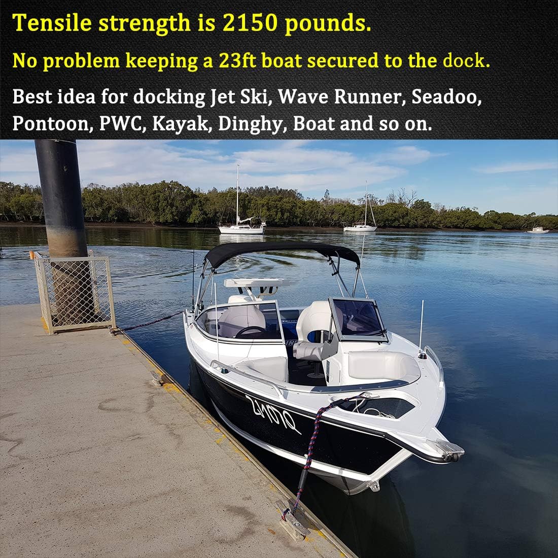 Boat Bungee Dock Lines with 316 Stainless Clips - Shock-Absorbing Jet Ski Dock Line, PWC Accessories, Boat Mooring Line/Tie Downs for Bass Boat, Fishing — image 6