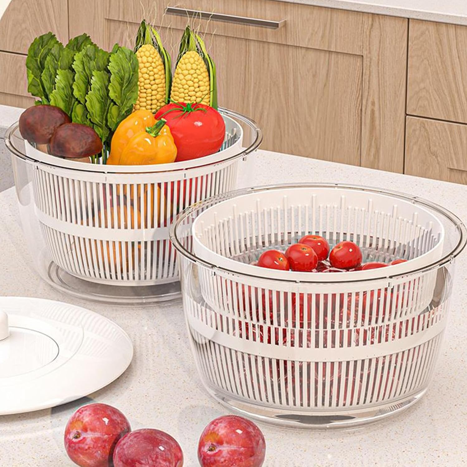 Multifunctional Salad Spinner with Colander Fast Drying Collapsible Vegetable Fruit Kitchen Tool β image 6