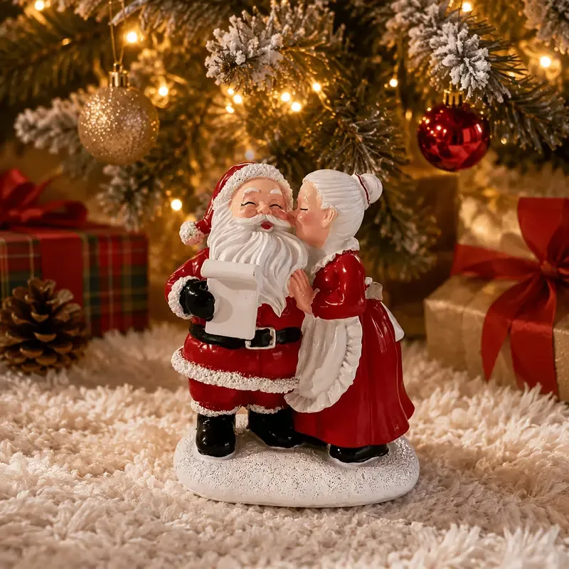 1pc Santa and Mrs. Claus Kissing Resin Figurine, Sweet Couple Christmas Desktop Decoration, Home Bedroom Desk Cute Collec — image 5