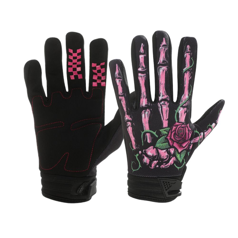 LOHAS FOX Skeleton Rose Motorcycle Gloves Pink rose XL