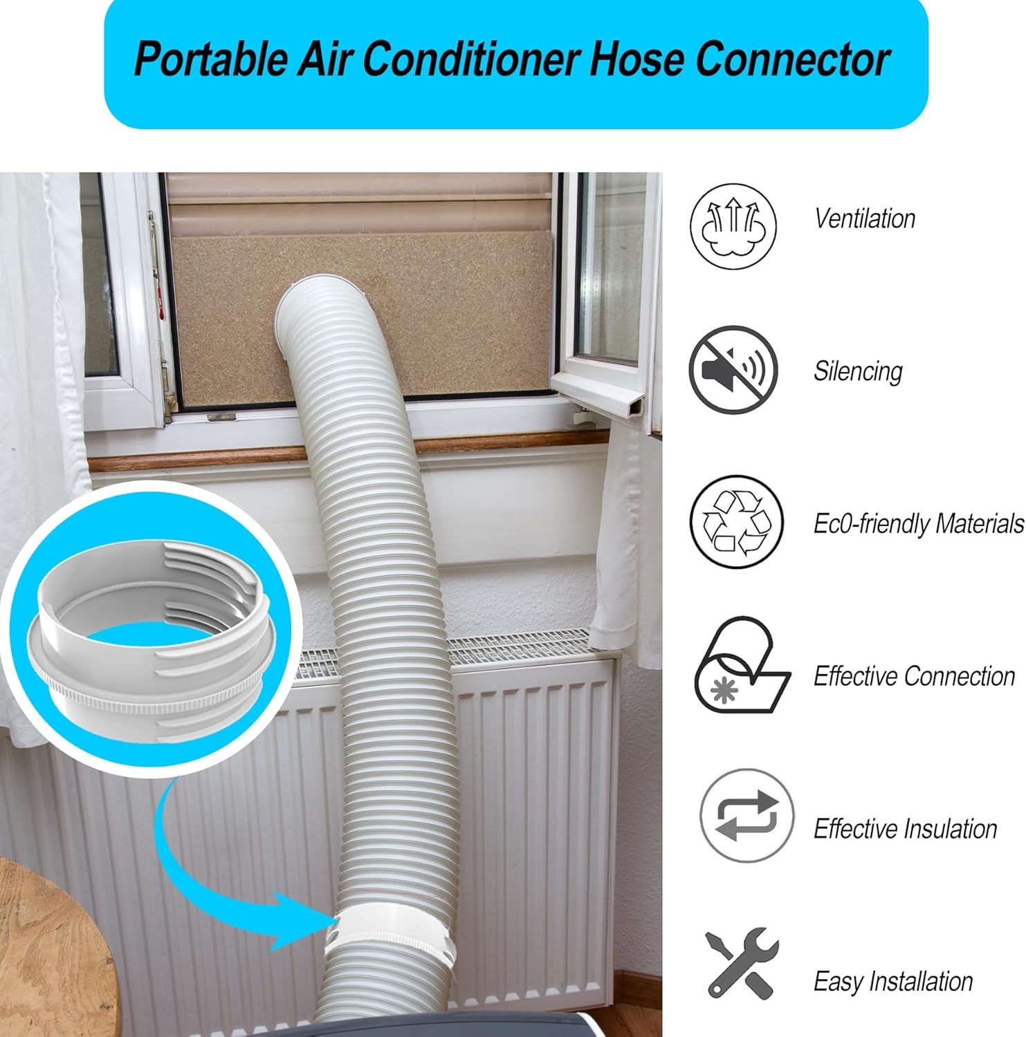 Portable Air Conditioner Exhaust Hose Connector, Both 5.1"/5.9" Exhasut Vent Hoses with Clockwise & Counter Clockwise, Universal Mobile AC Unit Vent Hose — image 2