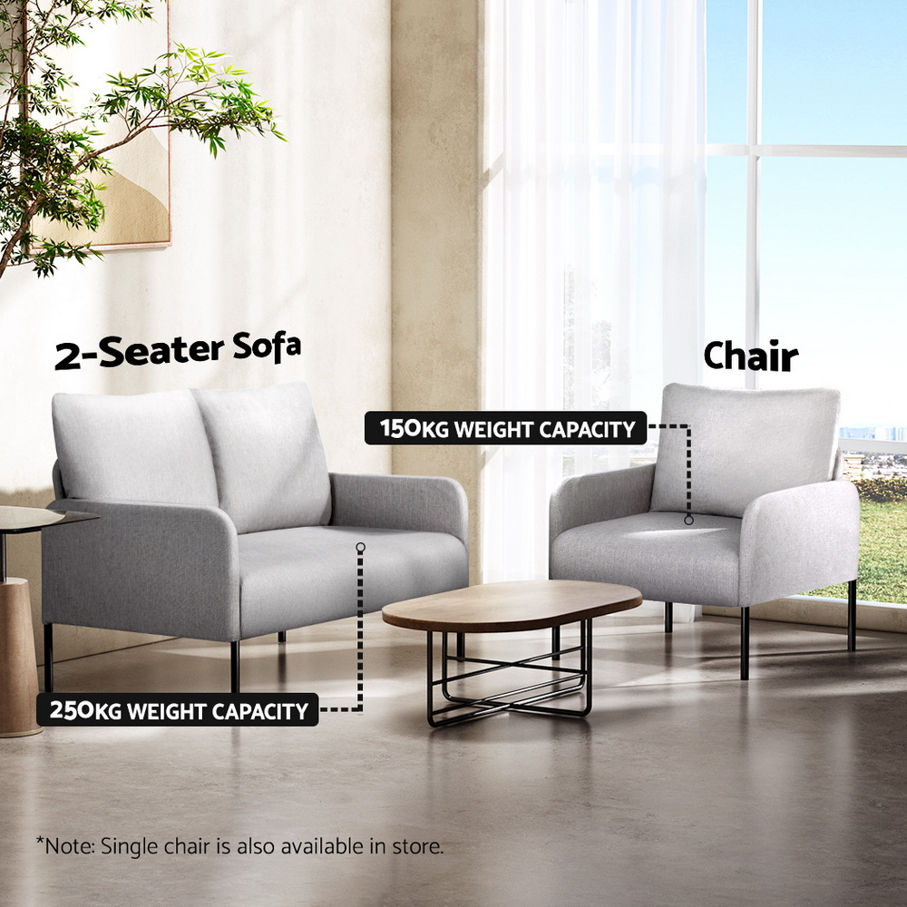 Artiss Armchair 2-Seater Sofa Pillow Linen Grey โ image 6