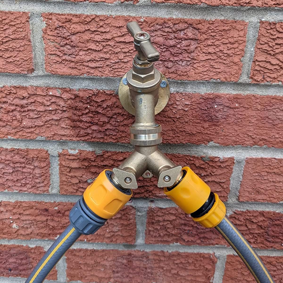 2-way brass tap connector, with single valves, yellow — image 5