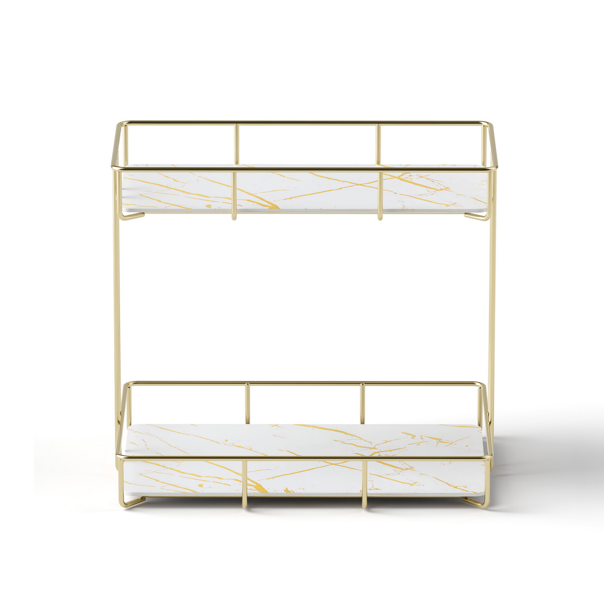 Artiss Bathroom Storage Rack 2 Tier Corner Organiser Gold Marble Look — image 3