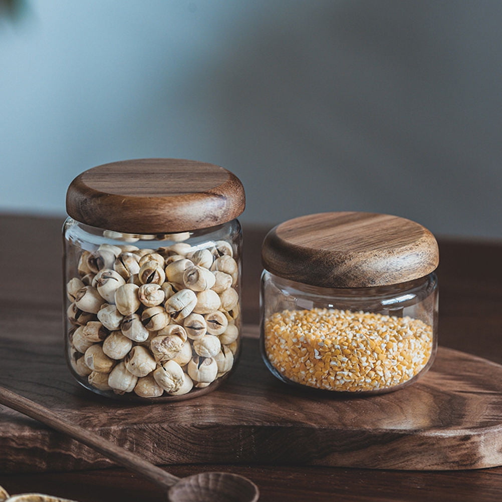 Small Glass Jar with Airtight Wooden Lid, Food Storage Canister for Cereal, Snacks, Coffee, Kitchen Organization β image 2