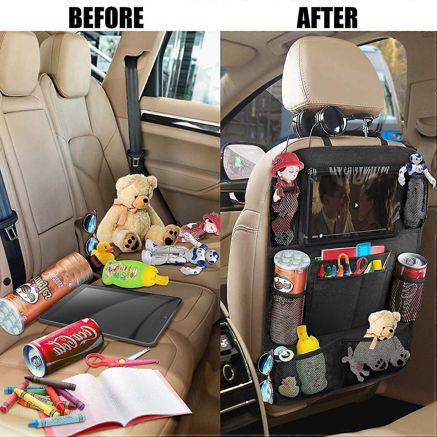 Car Back Organizer with Touch Screen Tablet Holder + 9 Storage Pockets Kick Mats Back Protectors Great Travel Accessories โ image 5
