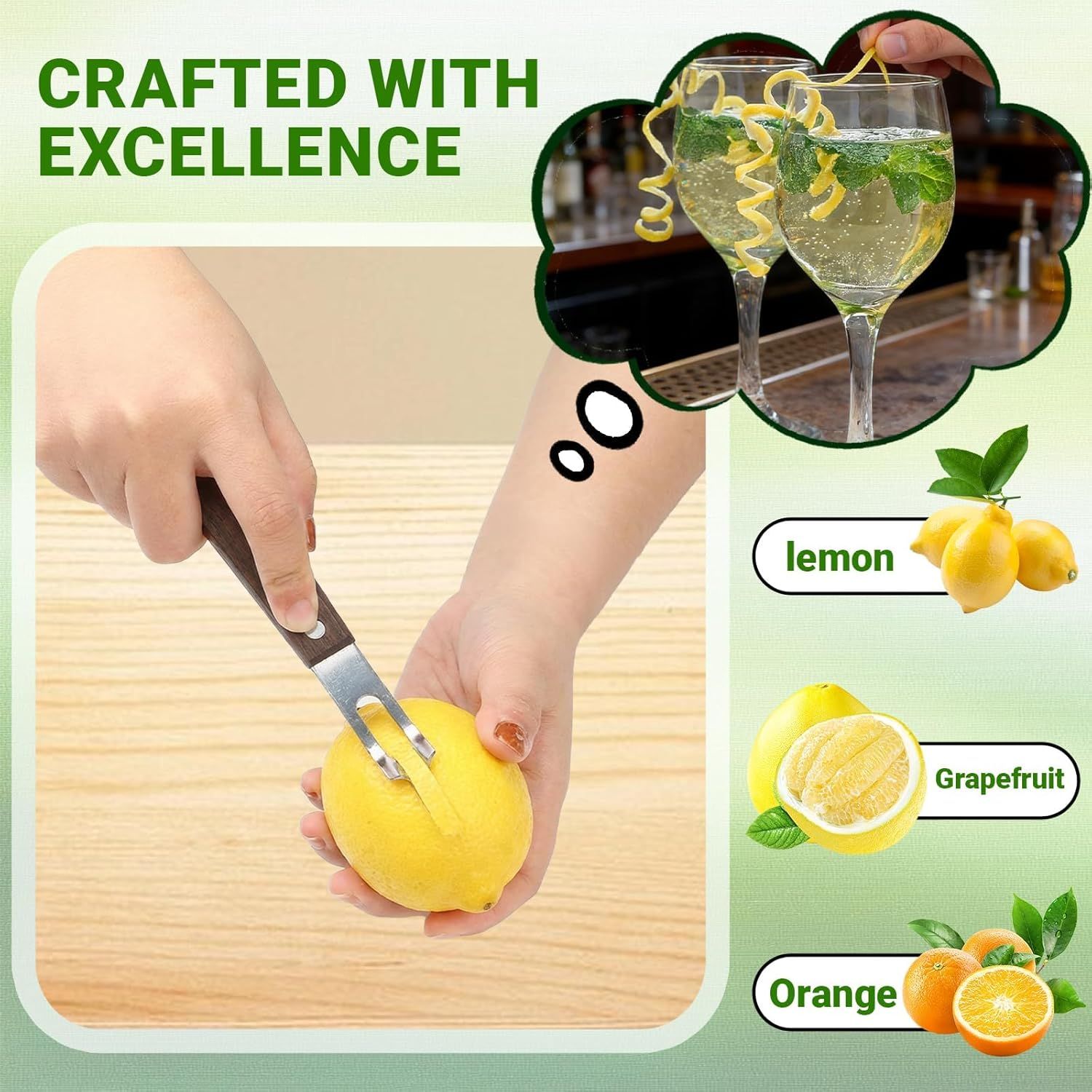 1PCS Citrus Zester and Orange Peeler Tools, Channel Knife, Walnut Wood and Stainless Steel Bar Peeler Tool, Channel Knife for Bartenders & Home Mixologists — image 5