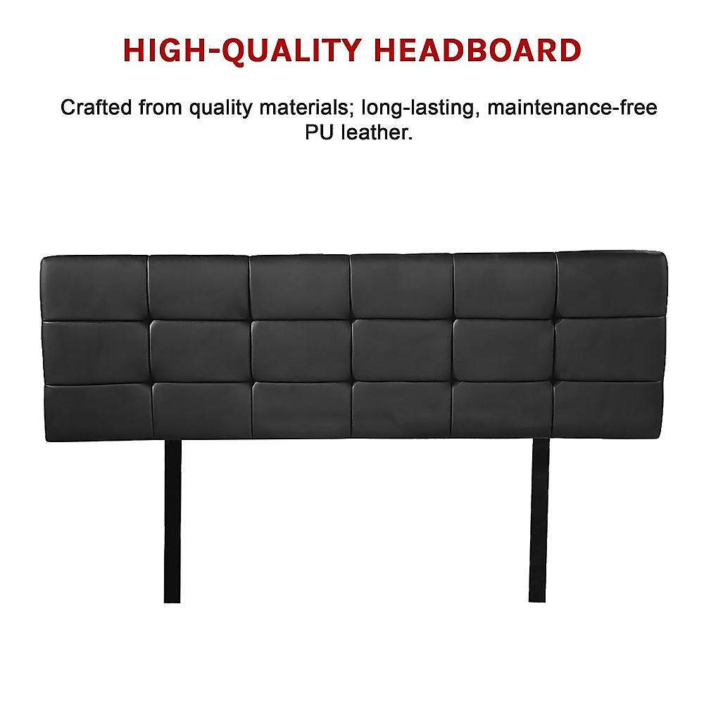 PU Leather Queen Bed Deluxe Headboard Bedhead - Black — image 6