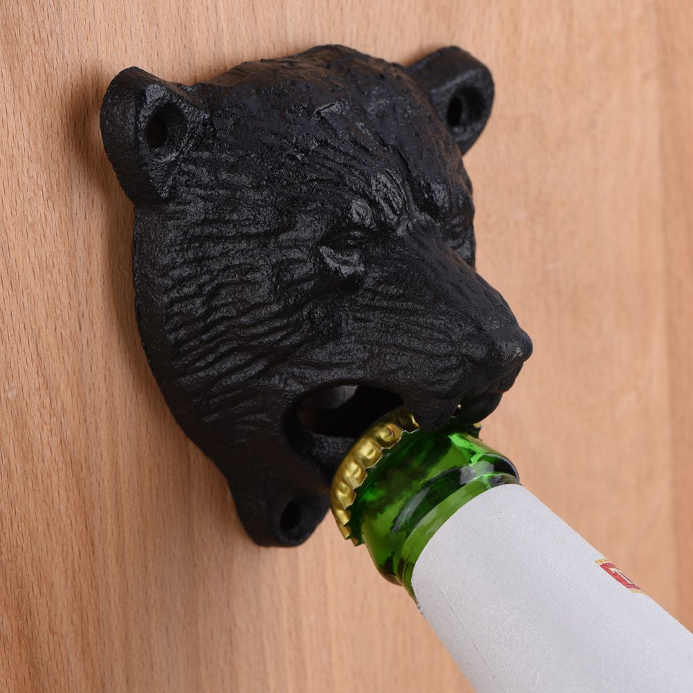 1Pc Cast Iron Bear Shape Wall Mounted Beer Soda Glass Bottle Cap Opener Kitchen Bar Tools Hot โ image 6